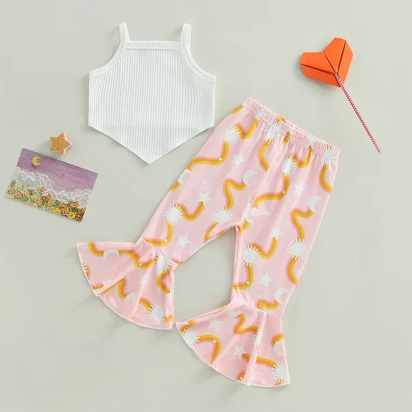 Kleidungssets Baby Kind Mädchen Hosen Set ärmelloses Leibchen mit Wave Sun Stars Print Flare