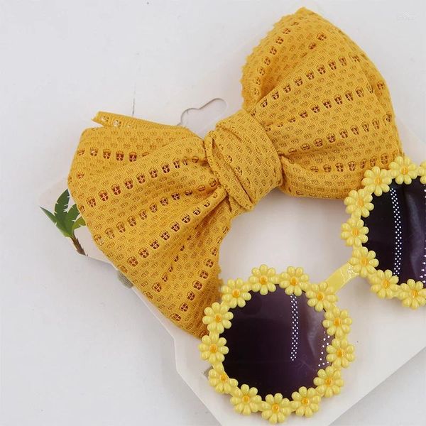 Accessori per capelli Fascia elastica Set per bambini 2 pezzi/set Corda con nodo a farfalla Occhiali da sole a margherita piccola Regalo da spiaggia per ragazze all'aperto