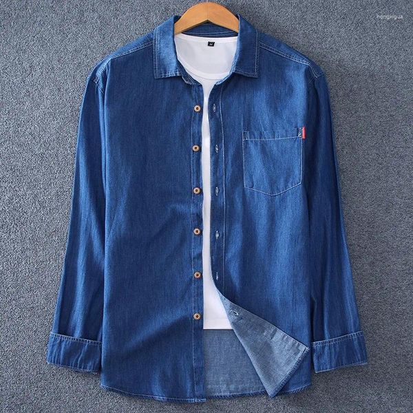 Мужские повседневные рубашки 2024, весенне-осенняя джинсовая рубашка из чистого хлопка с длинными рукавами, корейская универсальная куртка свободного покроя