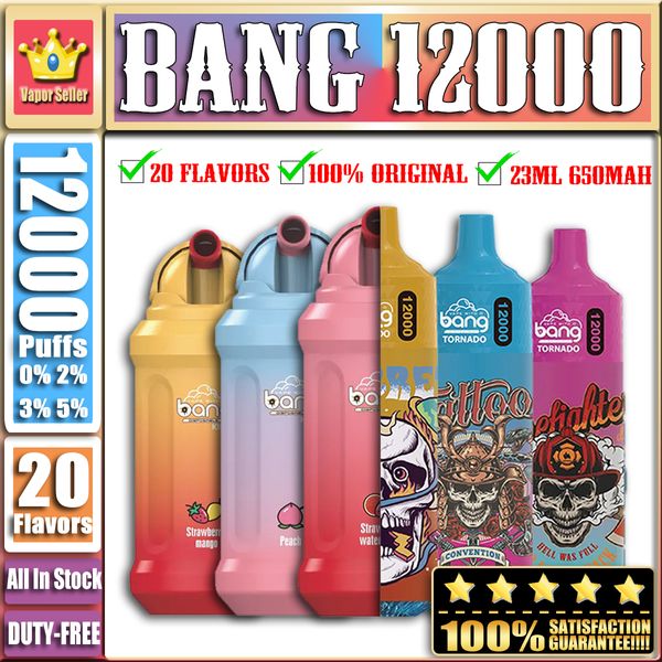 Original Bang King Tornado 12000 12K Puff 12000 12K wiederaufladbare E-Zigarette 0/2/3/5 % Einweg-Vape-Pen 23 ml vorgefüllter 650-mAh-Akku JODK Vape Cup