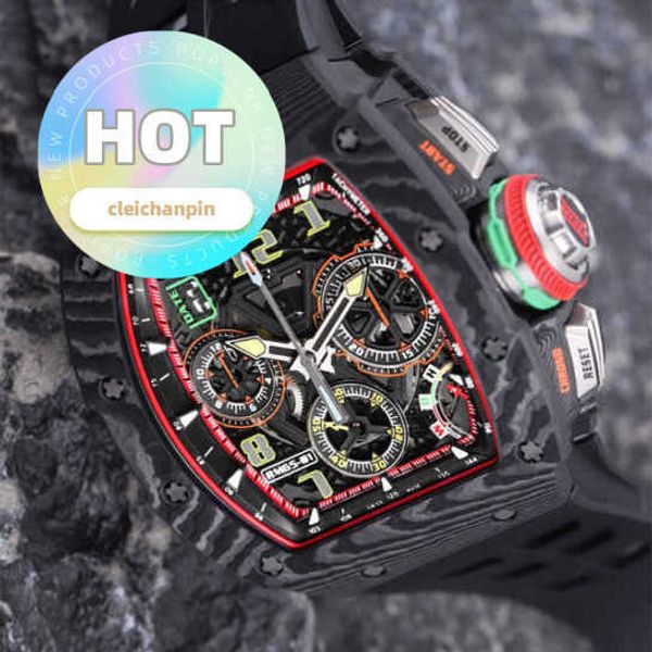 Hot Rm Movement Wors Watch Mens Watch RM65-01 Serie RM6501 NTPT Black Carbon Fibre Dial 43.15*49,95 mm Double Tracking Double