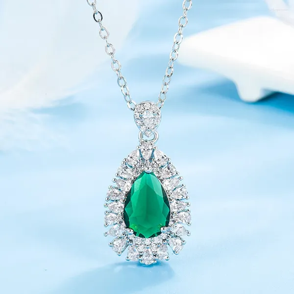 Ожерелья с подвесками, элегантные зеленые кристаллы, изумруды, драгоценные камни, капли воды для женщин, 5А, циркон, бриллианты, ювелирные изделия, подарки на годовщину