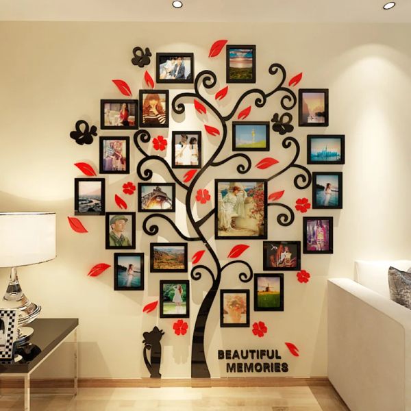 Adesivos foto decoração de parede grande árvore acrílico 3d tridimensional sala estar quarto personalidade criativa moldura pasta pintura