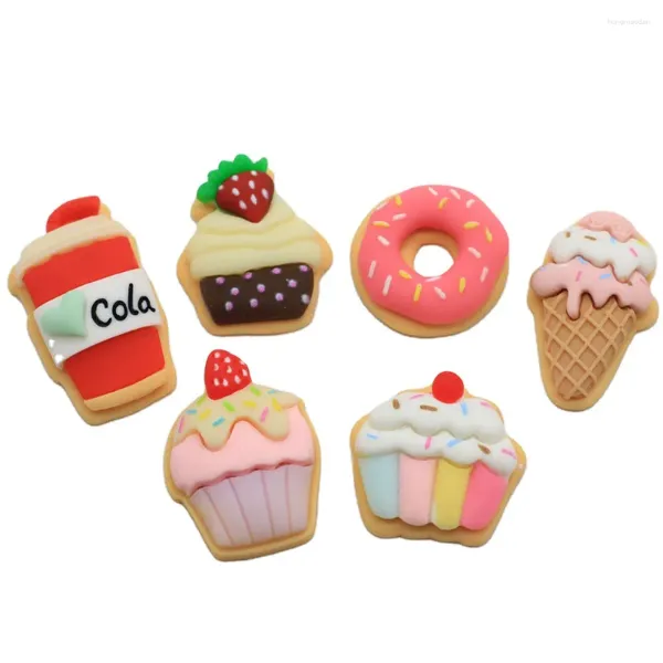 Flores decorativas 20/50/ resina bebidas misturadas bolos traseiros planos de morango Cupcakes Cabochon Scrapbook Diy enfeites bonecas em miniatura