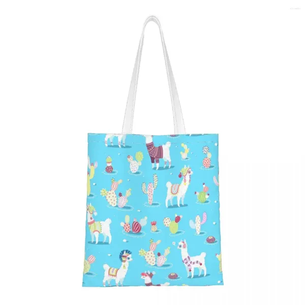 Sacos de compras Alpaca Padrão Eco Ombro Mulheres Trendy Bonito Animal Grande Capacidade Tote Retro Shopper Bag Estudante