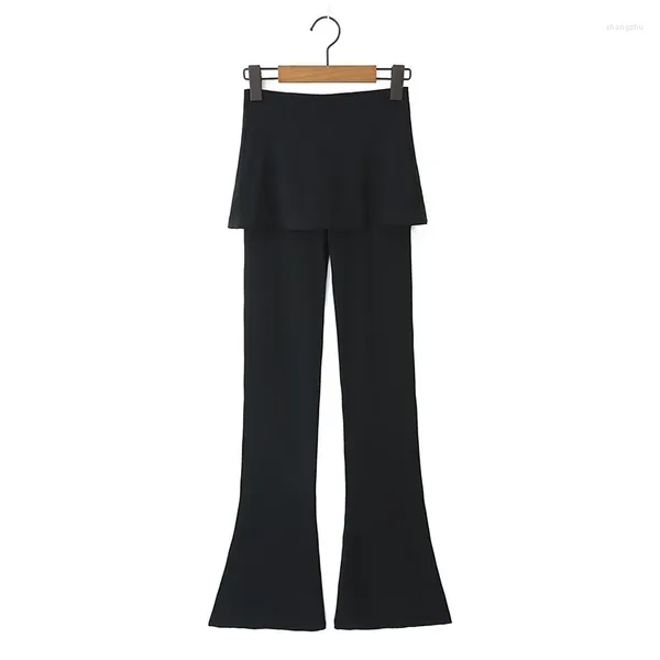 Pantaloni da donna YENKYE 2024 American Retro False 2 Pezzi Flare Donna Sexy Vita bassa Stretch Slim Skinny Pantaloni neri