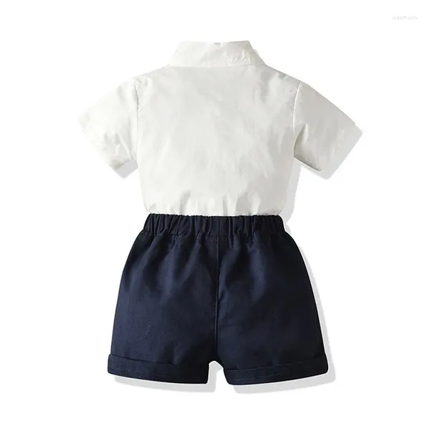 Conjuntos de roupas Crianças Meninos Cavalheiro 2 Pcs Ternos Formais Patchwork Bowtie Manga Curta Blazer Colete Camisas Shorts