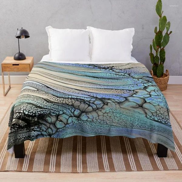 Coperte Bellissimo inverno ispirato azzurro lavanda argento e nero pittura astratta fluida arte coperta divani sottili