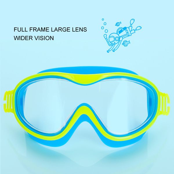 Óculos de natação profissionais para meninos e meninas, óculos de silicone à prova d'água e antiembaçante de alta definição, armação grande, óculos de mergulho para crianças