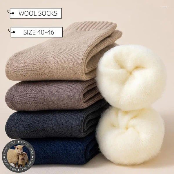 Meias masculinas inverno engrossado quente lã merino harajuku retro cashmere alta qualidade neve tamanho grande longo