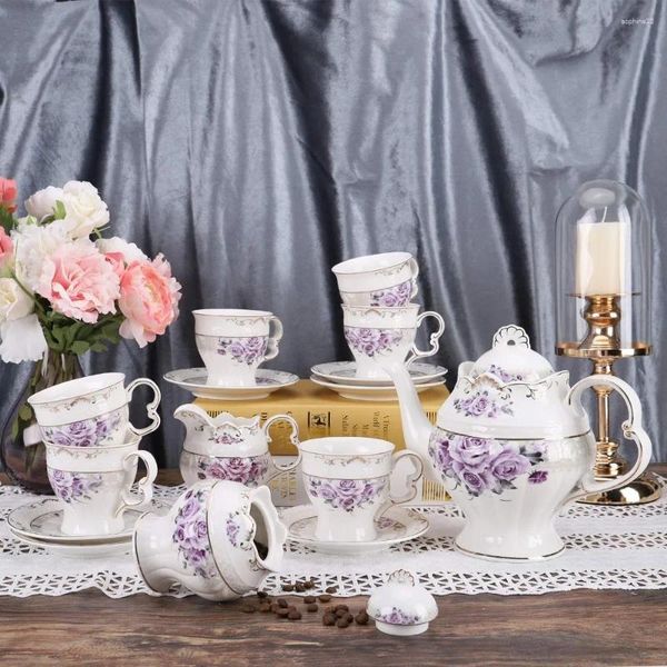 Conjuntos de chá matcha conjunto roxo rosa coffeeware 15 peça porcelana chá para adultos ferramentas de serviço de casamento cozinha barra de jantar