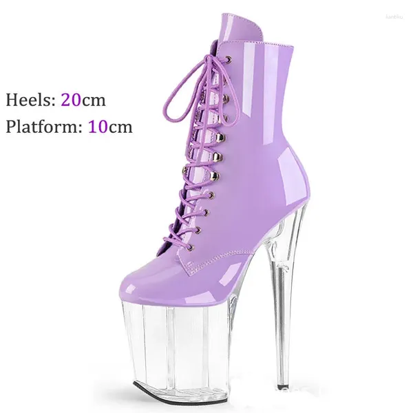 Tanzschuhe Pole Dance Sexy Damen High Heels Modisches Lila Ledermaterial Seitlicher Reißverschluss Offen 20 cm Kristall