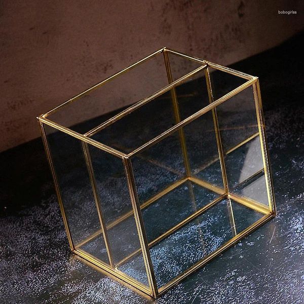 Küche Lagerung Transparent Glas Make-Up Pinsel Box Gold Kosmetik Container Bleistift Lippenstift Halter Make-Up Pinsel Organizer