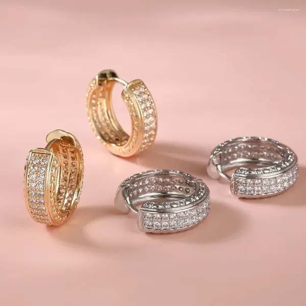 Серьги-кольца с блестящей инкрустацией цирконом, женские ювелирные изделия из золота 18 карат с медным покрытием, изысканная модная повседневная одежда, подарок
