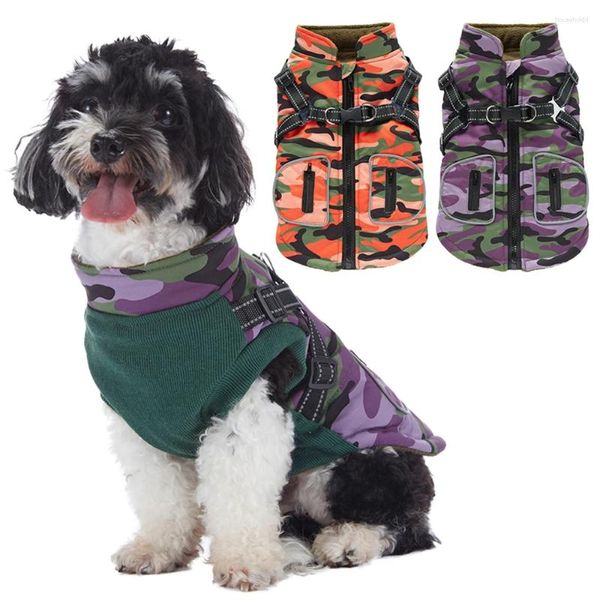 Vestuário para cães Camuflagem Pet Jacket com Harness Inverno Quente Roupas Reflexivas para Pequenos Cães Médios Chihuahua Casaco Impermeável Outfit