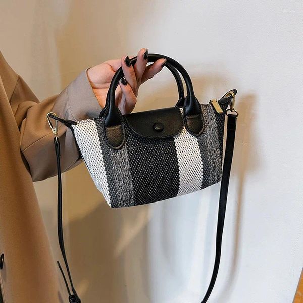 Женская сумка-тоут Baobao, 2024, корейская ручная сумка с пельменями, модная и высококачественная тканевая сумка в полоску на одно плечо, сумка через плечо