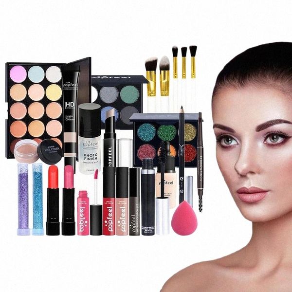 Kit de maquiagem para mulheres, kit completo com bolsa de armazenamento, kit de maquiagem inclui conjunto de pincéis, paleta de sombra, brilho labial r303 #