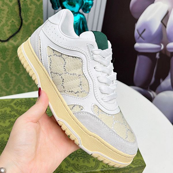 RE WEB SNEAKER Mulheres listras Verdes língua lona G couro branco Intertravamento G detalhes ilhós Marca Famosa designer Homens tênis Luxe