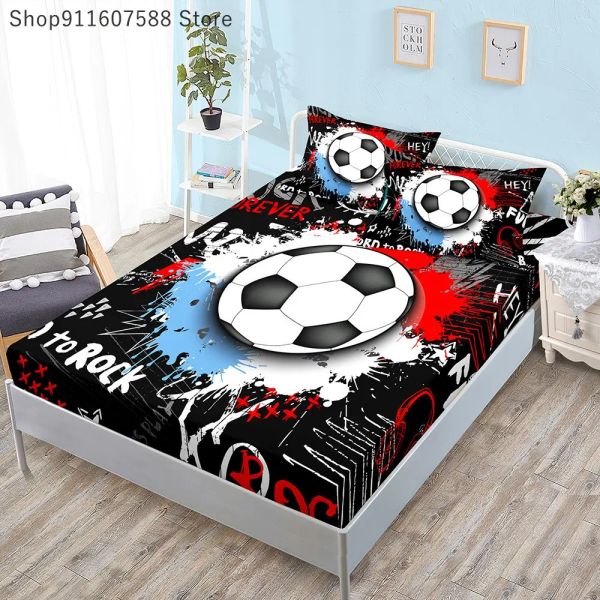 Set Lenzuola con angoli stampati per calcio da calcio 3D con coprimaterasso elastico e federa personalizzata 150x200 cm Decorazioni per bambini per ragazzo