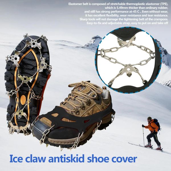 Tutucu yeni 19 diş antislip tırmanma kramponlar açık kış paslanmaz buz pençeleri kar tutucu yürüyüş ayakkabı önyükleme tutamak zincir başak