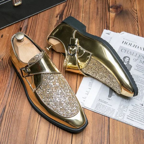 Schuhe Schuhe Männer lässige Mann Männer Sommer Shine Gold Dress Patentleder für Herren Gold Moccasins Business Pointed Business Luxus
