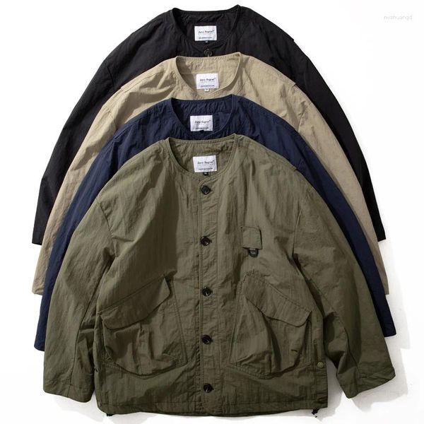 Мужские куртки 2024, японская рабочая куртка, уличная функциональная трехзащитная свободная повседневная тонкая без воротника с несколькими карманами
