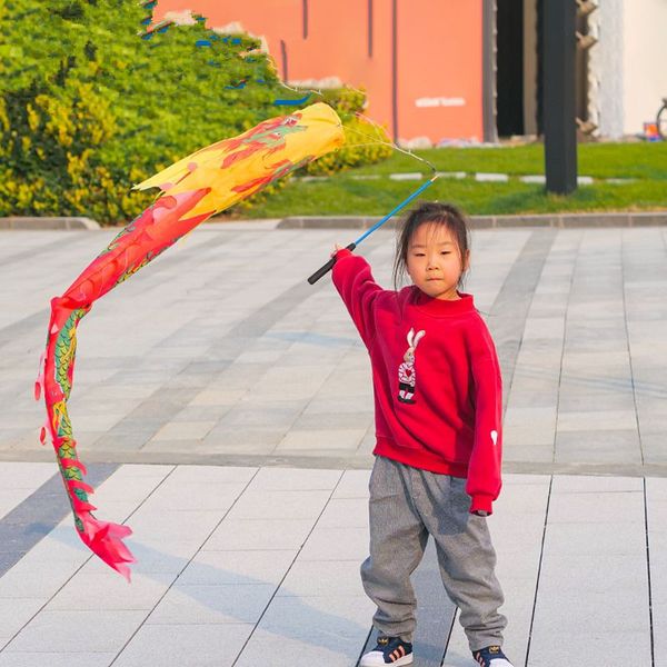 2 metros melhor fita de dança do dragão chinês das crianças com haste pólo prática ao ar livre dragão no ano novo chinês crianças brinquedos presentes