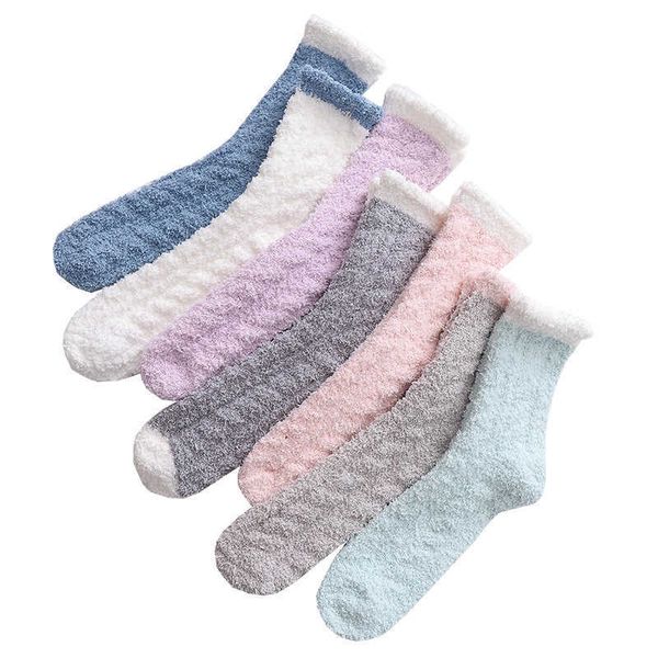Оптовая продажа, уютные пушистые носки из кораллового флиса, женские зимние носки со сложенными манжетами, толстые теплые плюшевые нечеткие носки
