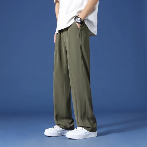 Pantaloni da completo da uomo nuovi Pantaloni coreani casual a gamba larga Pantaloni comodi da lavoro alla moda solidi neutri Cintura regalo dritta