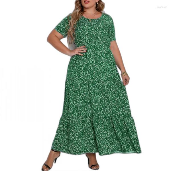 Günlük elbiseler yaz uzun elbise büyük boyutlu kıyafetler kadınlar 2024 kısa kollu yuvarlak boyun bohem plaj tatil femme robe maxi vestido