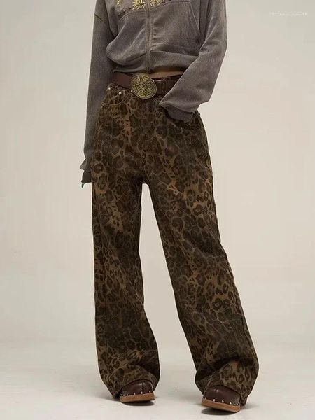Jeans da uomo con stampa leopardata Y2k Pantaloni in denim oversize a gamba larga da donna Streetwear Hip Hop Designer ampio ampio vintage