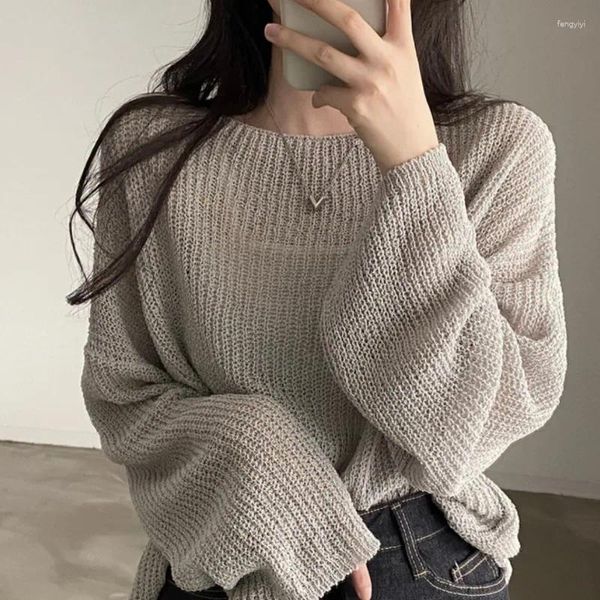 Damenpullover Miiiix Korean Fashion Instagram Casual Loose Lazy Sunscreen Pullover Vielseitiger einfarbiger dünner Pullover Strickoberteil