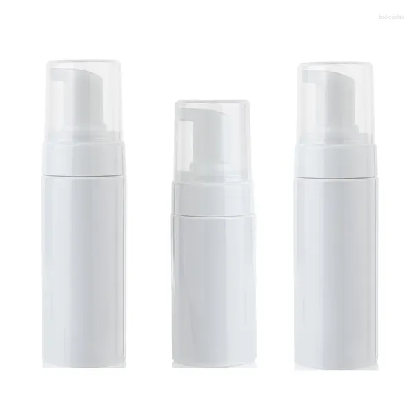 Bottiglie di stoccaggio 20 pezzi bottiglia riutilizzabile in schiuma di plastica bianca pompa in PET 120 ml 150 ml coperchio trasparente contenitore cosmetico detergente viso portatile