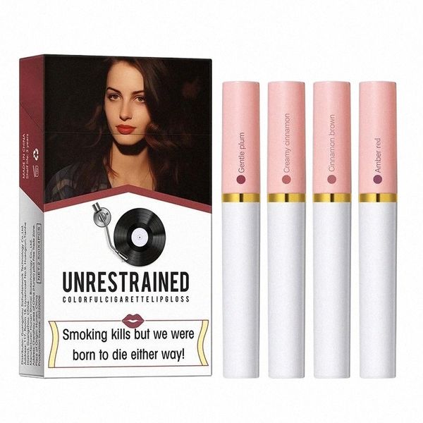 Creative Cigarette Lipstick Set 4 Color Matte Lip Gloss Lg Lasting Lip Glaze Водонепроницаемая губная помада в тюбике Nude Red LipTint Makep s7UQ #