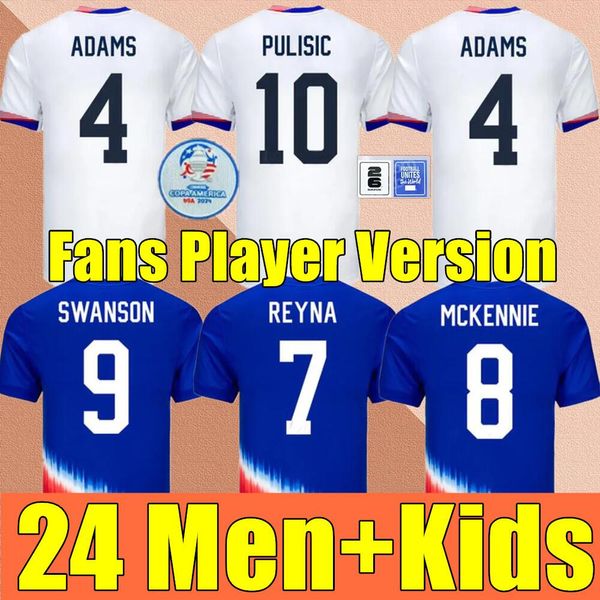 Football Trikot 2024 25 USAS Soccer Copa America USWNT Frau Kids Kit USMNT 24/25 Home Away Shirts Nationale Set Unisic -Spieler Version Pulisic Balogun Smith