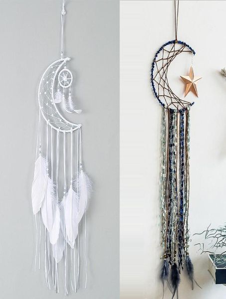 Grande apanhador de sonhos meia lua forma crianças parede pendurado decoração artesanal pena branca dreamcatchers para casamento artesanato gift4451852