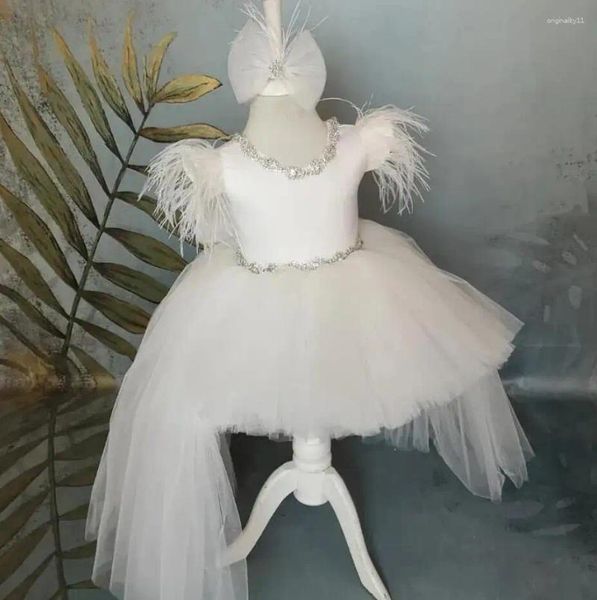 Vestidos de menina branco inchado flor vestido em camadas tule com cristais presente para meninas baile de formatura festa de natal vestido pogal pano