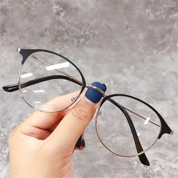 Óculos de sol clássico óculos ópticos metal quadro circular ultra leve miopia visão cuidados unisex -1.0--4.0