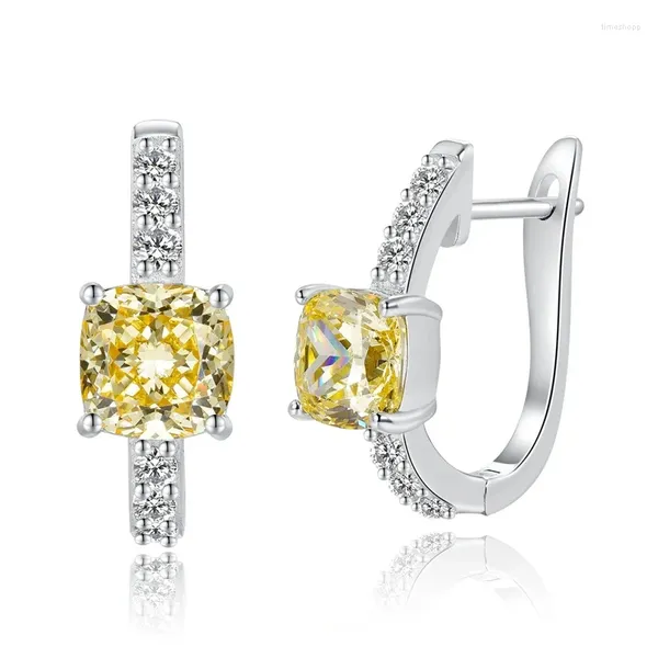 Brincos de garanhão 2024 925 prata alto carbono diamante quadrado gordo 6 anel de orelha amarelo feminino estilo europeu e americano