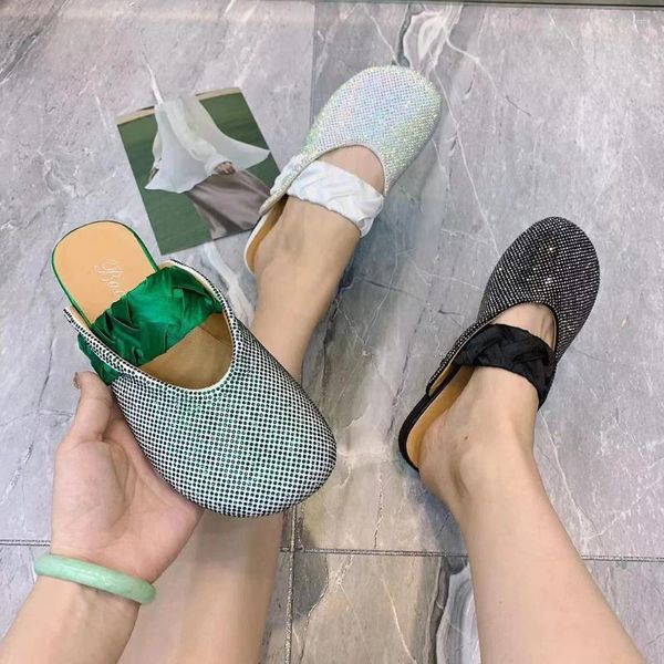 Chinelos verão mulheres strass moda sapatos plus size apartamentos meio elegante