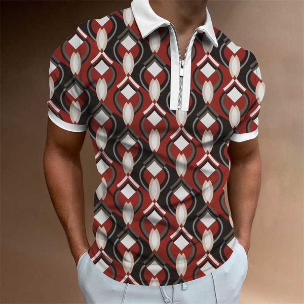 2024 verão 3d peixe padrão zíper camisa polo masculina casual grande manga curta topo