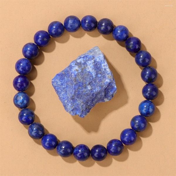 Charme pulseiras em lapis lazuli pedra pulseira natural 8mm redondo frisado homens mulheres cura energia conjunto de jóias