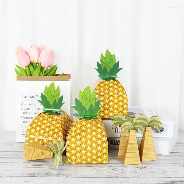 Geschenkpapier 1 Satz Kokosnussbaum-Ananas-Form-Geschenkbox Hawaiianische Party-Süßigkeit Schokoladenverpackung Geburtstags-Dschungelbedarf