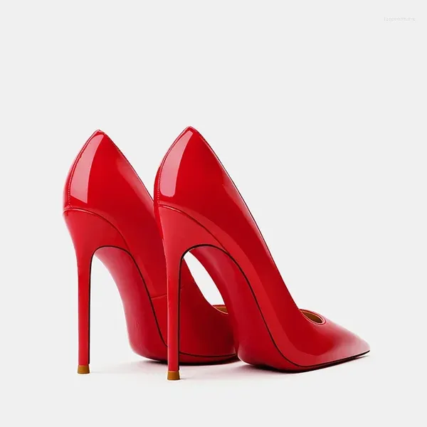 Sapatos de vestido Marca de salto alto mulheres bombas vermelhas brilhantes bottoms 8cm 10cm 12cm super salto raso sexy apontado dedo do pé 35-44
