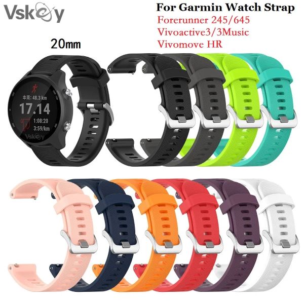 Аксессуары, 10 шт., ремешок для умных часов Garmin Forerunner 245 645 Vivoactive 3 Vivomove HR, силиконовый ремешок на запястье, сменные аксессуары 20 мм