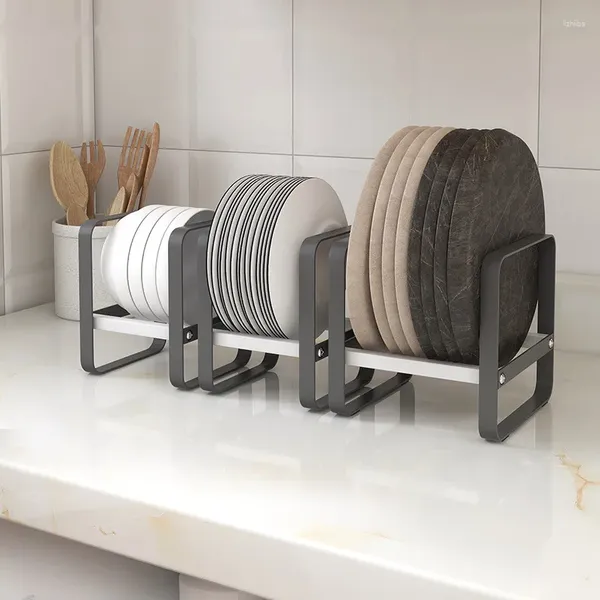 Rack de armazenamento de cozinha |Tampa de panela e prato de cozinha, suporte para colher de sopa, organizador de prateleira de metal, ideal para cozinhas modernas e casa