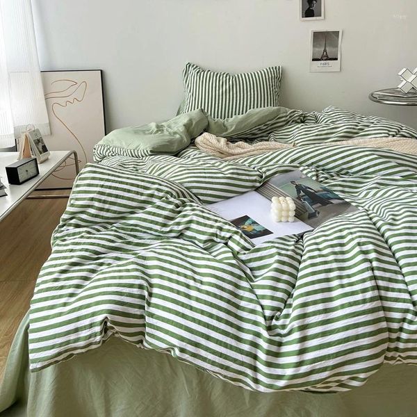 Set di biancheria da letto Set copripiumino in cotone semplice stile giapponese con federe Lenzuolo piatto Kit per ragazze per ragazzi Biancheria da letto singola doppia