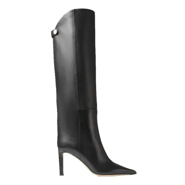 Stiefelmarke spitzen schwarze Aprikosenknie -Hochstiefel 2023 Neue Frauen europäischer und amerikanischer Stil High Heels Mode lange Stiefel Größe 3443