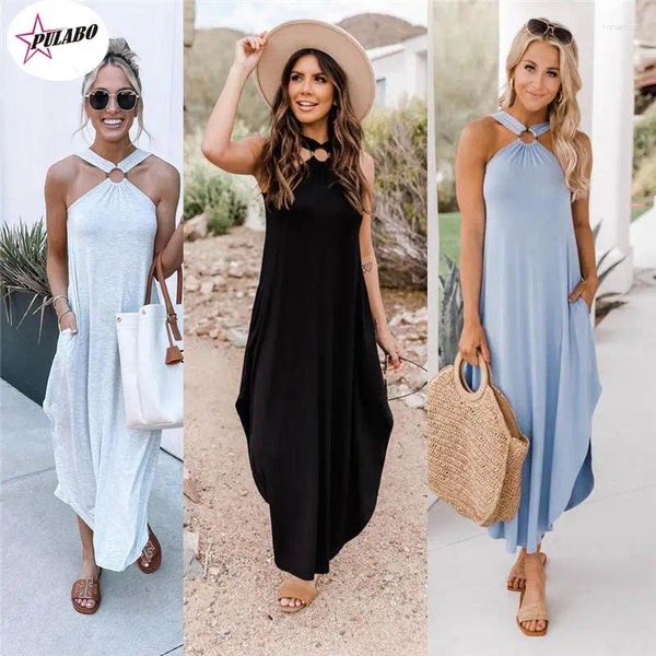 Casual Kleider PULABO Frauen Lose Sexy Halfter Ärmellose Solide Unregelmäßige Sommer Mode Strand Brust Wrap Liebsten Backless Weibliche Robe