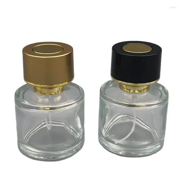 Aufbewahrungsflaschen 10 Stück Parfüm nachfüllbare Flasche Klarglas 50 ml Schraubenpumpe Gold Schwarz Deckel Duft rund leer Zerstäuber Sprühnebel